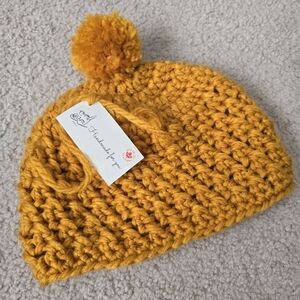HANDMADE OOAK Pom-Pom Hat Toque Beanie Mustard Yellow